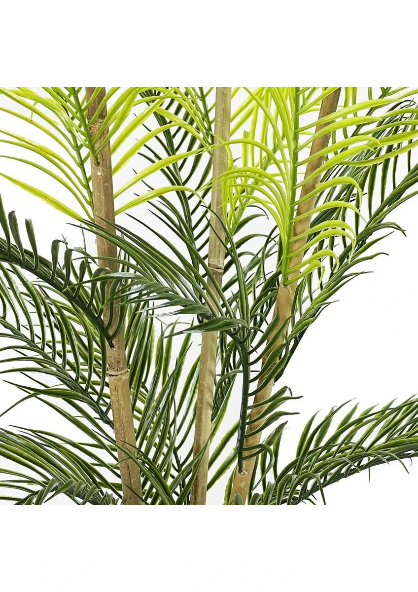 Yapay Çiçek Areka Ağacı Palmiye Ağacı Bambu Saplı Gümüş Saksılı Salon Çiçeği 18 Yaprak 85 cm